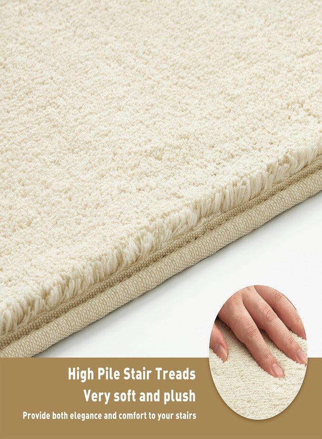 PURE ERA Carpet Stair Treads Ultra Plush 9.5" X 30"Soft Bullnose Indoor Stair Protectors Pet-Friendly Non-Slip Skid Resistant Tape Free Washable Reusable(2 Pieces,Beige) - Image 4